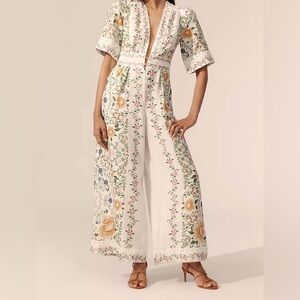 FARM Rio Folk Floral Linen Blend Jumpsuit Womens Size Small NWOT